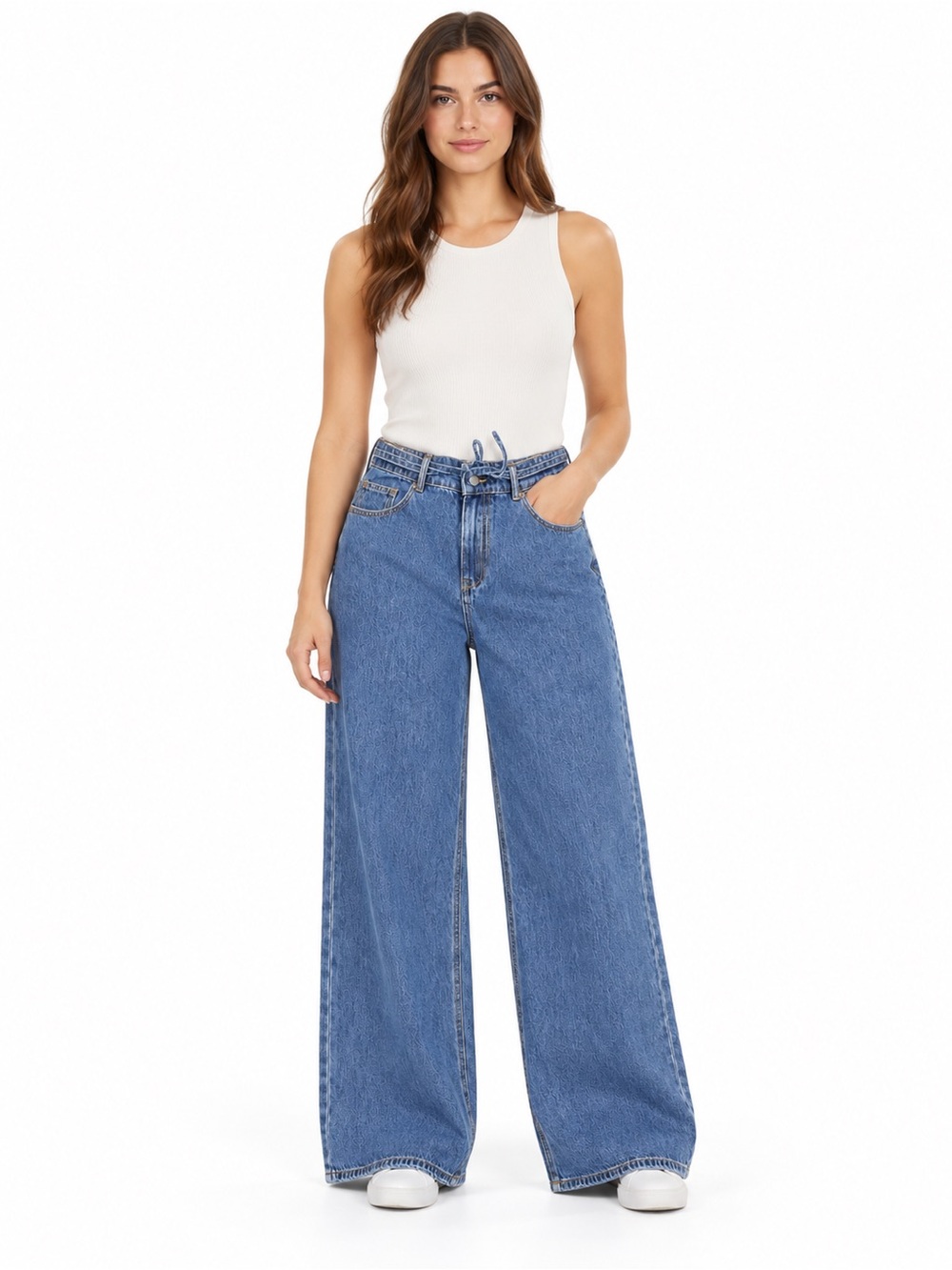Wide Leg High-Rise Blue Jeans